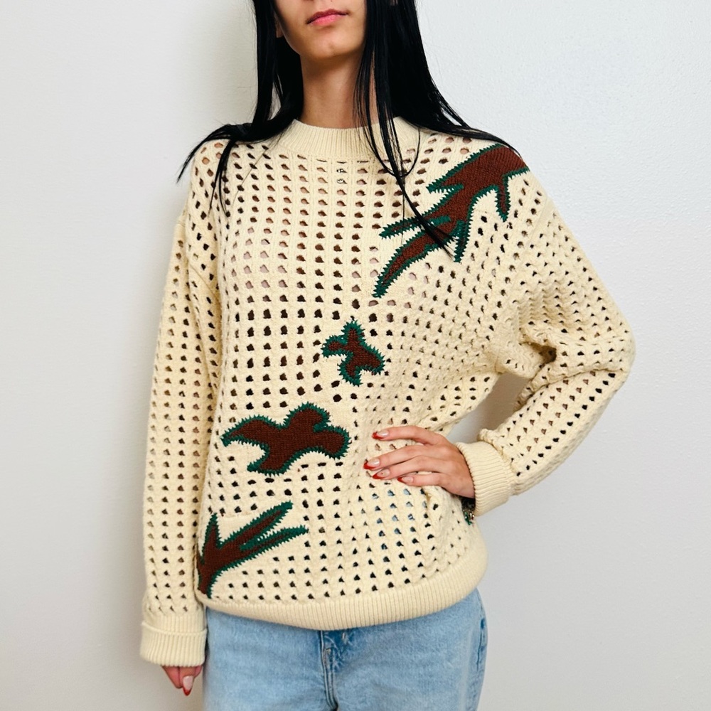 Zara Openwork Cream Knit Jacquard Sweater Boho